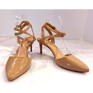 ANTONIO MELANI Women's Lapitta Patent Leather Kitten Heel‎ Nude Pumps Size 9.5